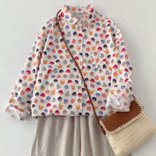 实拍现货春季新款印花棉麻碎花长袖衬衫女洋气宽松显瘦中长款衬衣