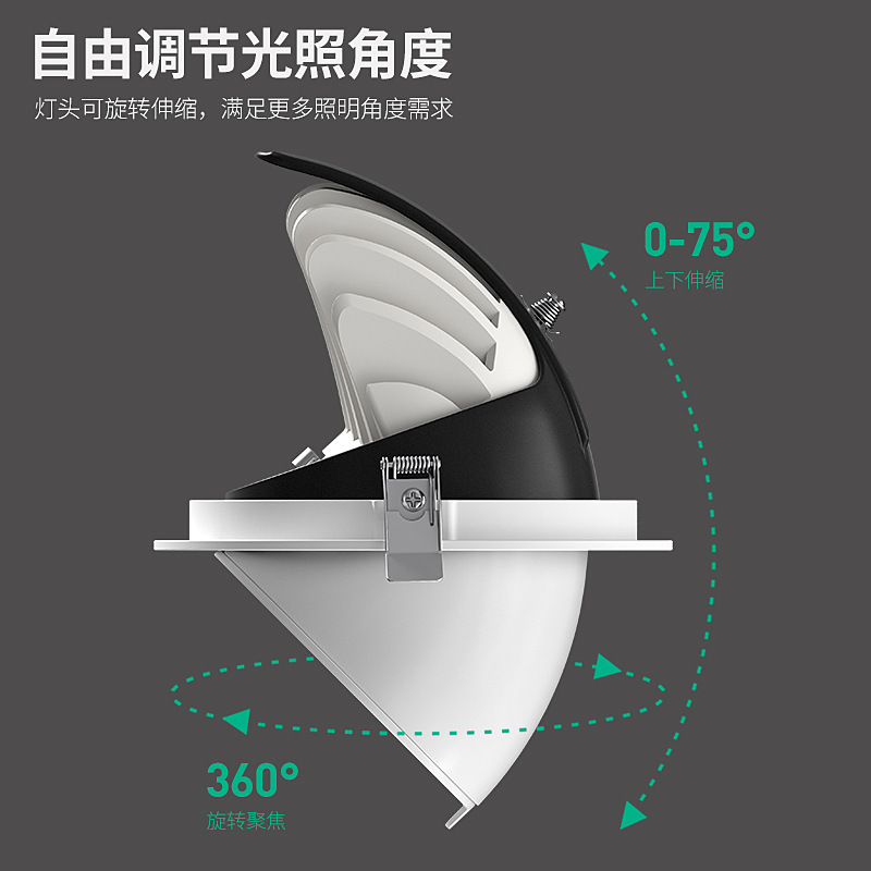 COB 象の鼻ライト LED ウォールウォッシャースポットライト埋め込み天井ライト家庭用角度調整可能な防眩ダウンライト店舗商業用|undefined