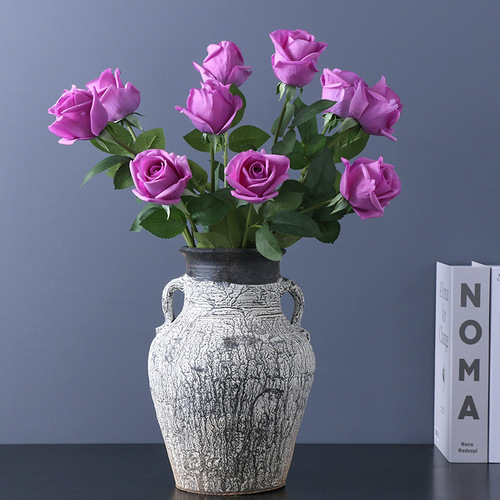 Elegant Hand Feel Moisturizing Single Rose Artificial Flower Valentine's Day Rose Bouquet Wedding Home Decor Flower
