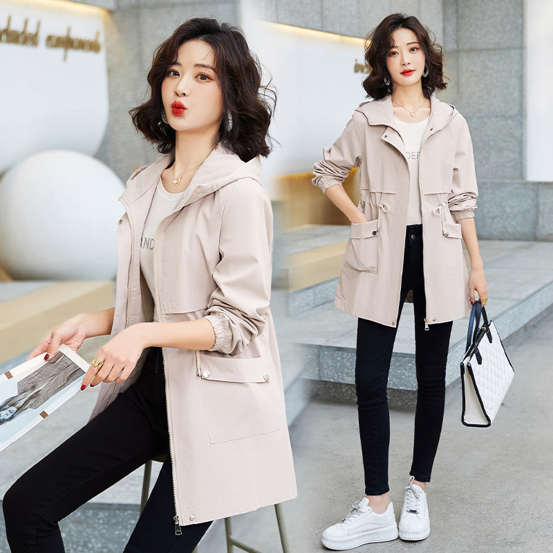 Women's Mid-Length Trench Coat 2026 Spring and Autumn New Korean Style Thin Loose Versatile Casual Solid Color Hooded Jacket Trendy