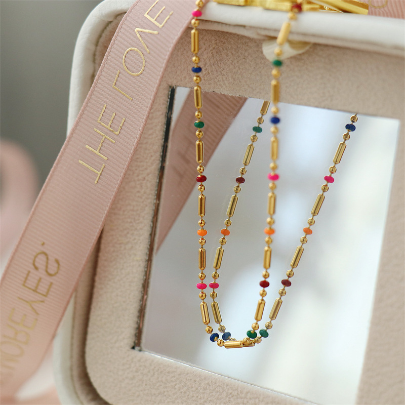 7g Weight Necklace Classification Titanium Steel Chain Material 1 Piece Quantity Holiday, Daily Occasion Titanium Steel Material Color Block Pattern Women's Gender Beaded Design Simple Style, Classic Style Style Wholesale Jewelry Simple Style Classic Style Color Block Titanium Steel Beaded Necklace 8