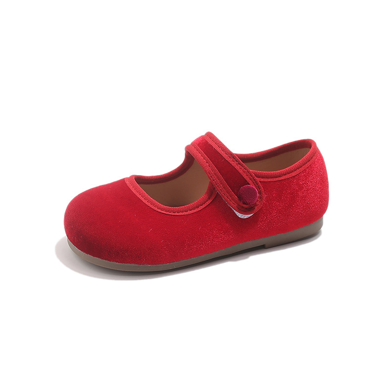 Zapatos de terciopelo para niños coreanos 2026 primavera y otoño zapatos princesa roja zapatos de un solo puerto poco profundo zapatos de bebés de frijoles image 5