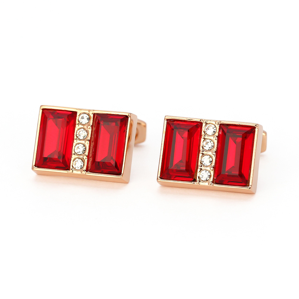 Red Crystal French Cufflinks, High-End Gold Men's Cufflinks, Shirt Cuff Buttons Wholesale Cufflinks