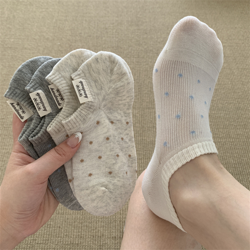 Cloth Label Socks Women's Socks Breathable Spring and Summer Thin Non-Slip Non-Falling Korean Style Preppy Style Polka Dot Summer Boat Socks