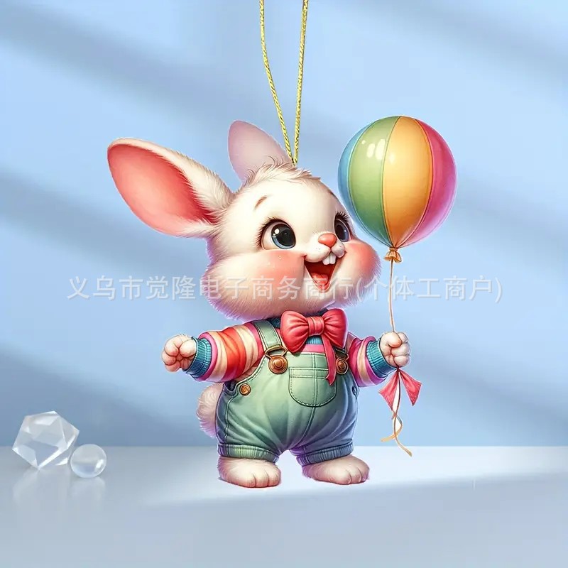 Cute pequeño conejo acrílico automóvil colgante transfronterizo nuevo producto plano espejo interior decoración colgante llavero