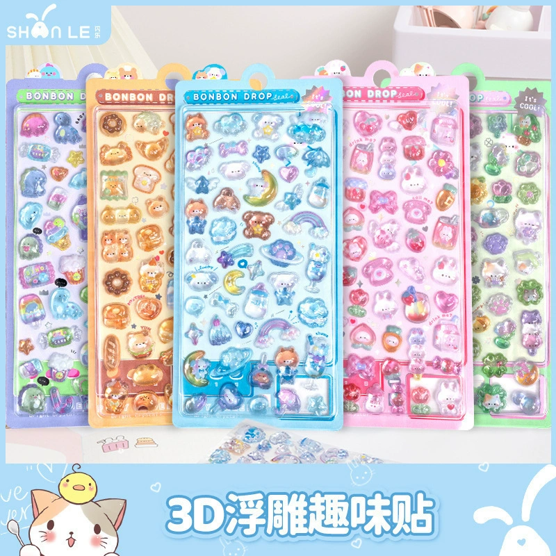 Японские объемные наклейки в стиле мультфильма с эффектом кристалла и страз, детские декоративные 3D-наклейки, милые трехмерные оптовые наклейки
