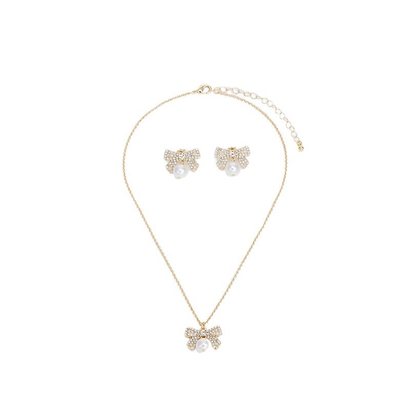 Moda nuevo arco conjunto de joyería de alta calidad collar de diamante de nicho pernos de orejas conjunto de joyería para mujeres