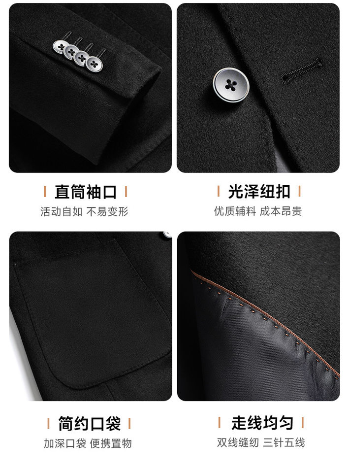 Áo vest nam dáng thon dài tay cổ vest một hàng hai nút — Kaki, Màu xanh lam, Màu xám, Màu đen chi tiết 12