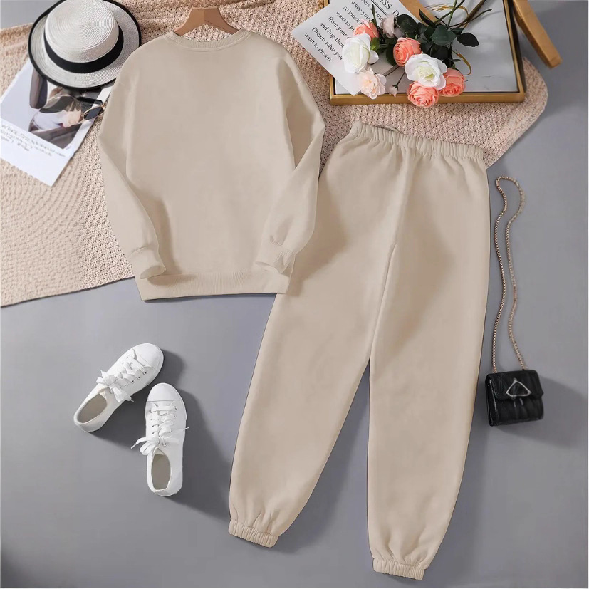 Women's Autumn/Winter Trendy Letter Crew Neck Long Sleeve Printed Sweatshirt Loose Casual Two Piece Set European American Style_voghion.com