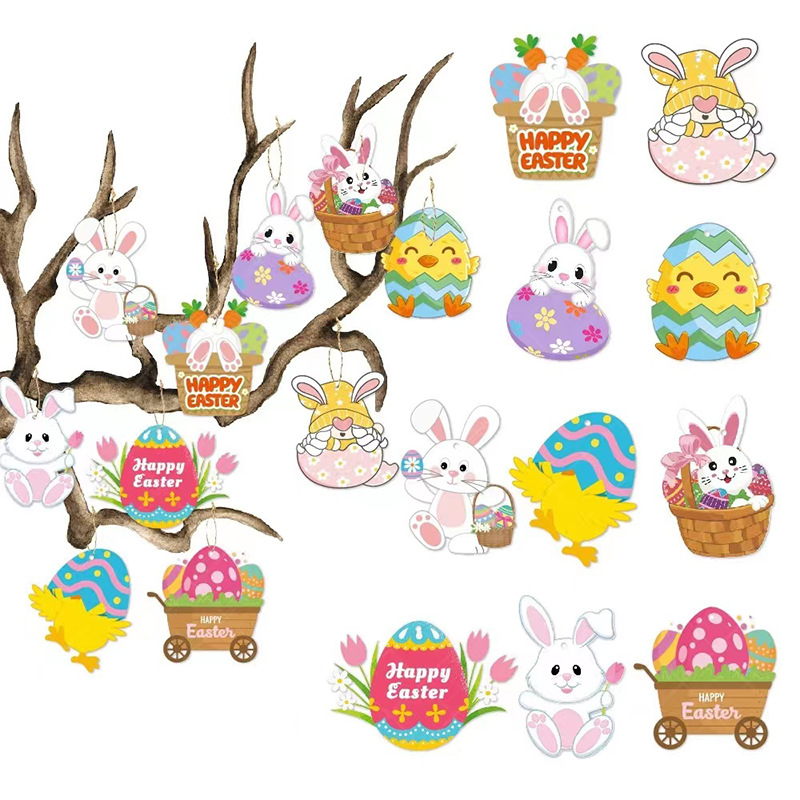 跨境亚马逊复活节happy easter兔子狂欢节吊牌派对装饰挂饰吊饰