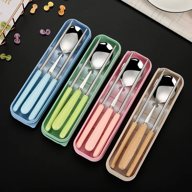 Brand cute ceramic handheld tableware for elementary school students stainless steel, set, chopsticks, spoon, Birthday gift