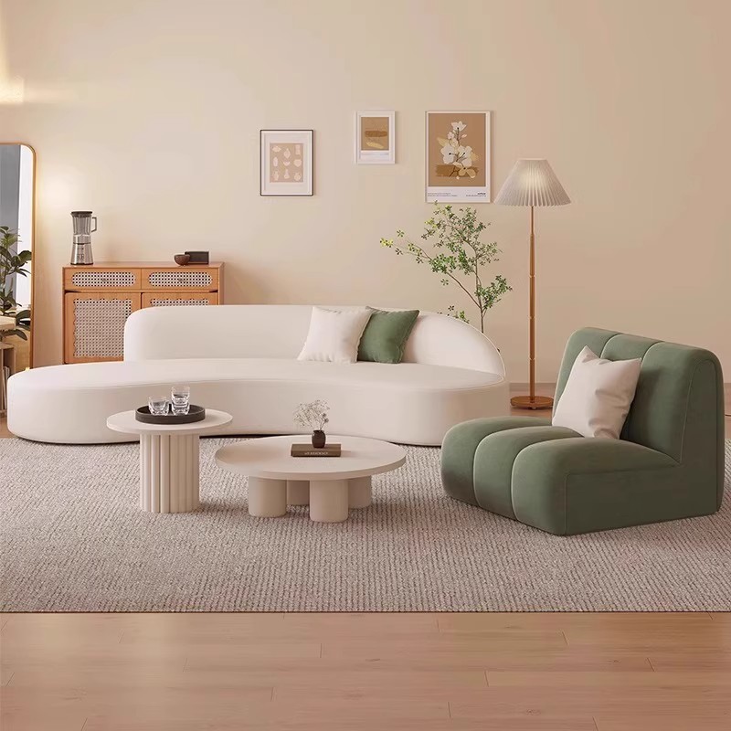 网红休息区接待沙发酒店客厅布艺沙发小户型奶油风创意鹅软石沙发