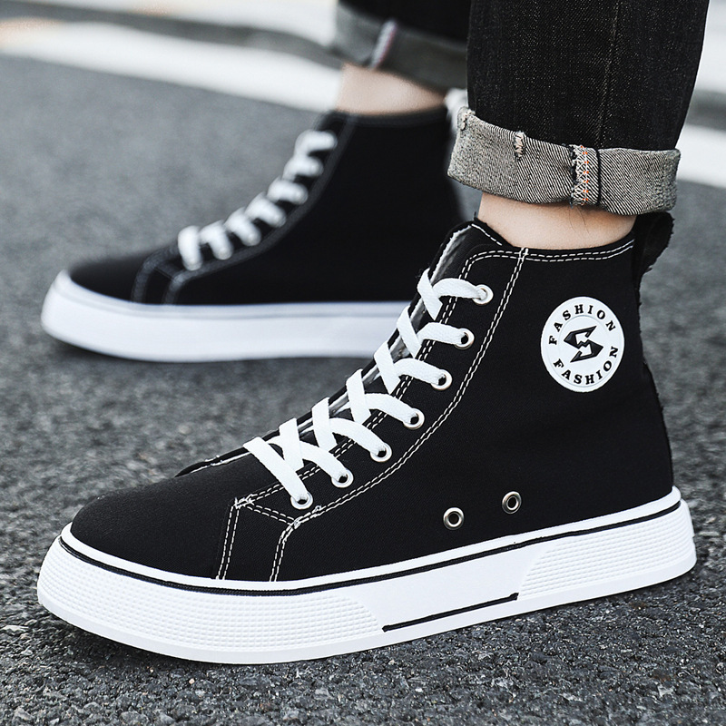 Men's High-Top Canvas Shoes, Korean Style New Fashion Student Trendy Shoes, Harajuku Style Comfortable Casual Shoes for Teenagers