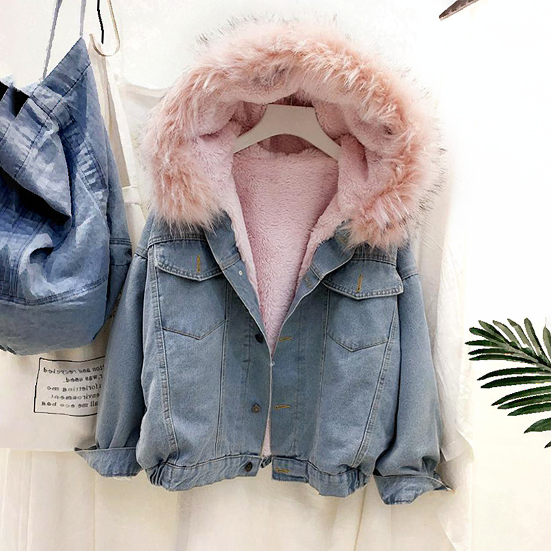 Women's Denim Jacket Winter Hooded Thickened Cotton Coat_voghion.com