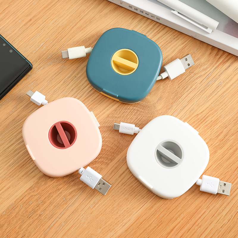 Data Cable Storage Box, Mobile Phone Charging Cable Winder, Multi-Purpose Portable Headphone Storage Box with Mobile Phone Holder