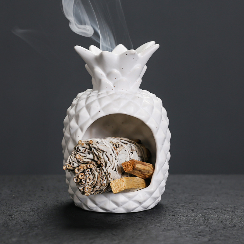 欧式陶瓷氛围布置工艺品菠萝香薰炉创意蛋壳秘鲁圣木燃烧支架托盘|undefined