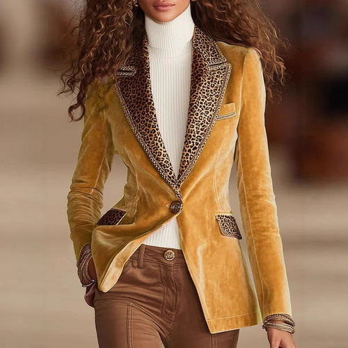 Women's Fashion from Europe and America - Independent Store - Long-sleeved Solid Color Splicing Lace Silk Velvet Coat