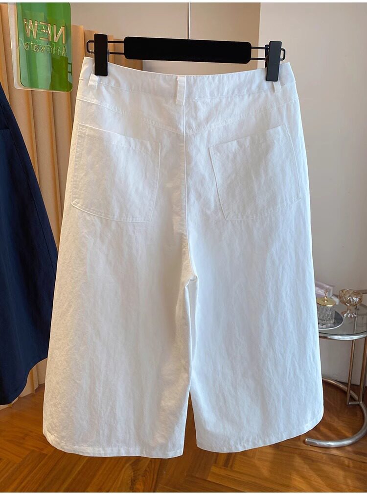 Quần culottes nữ ống rộng cạp cao dáng suông — Xanh lông mòng đen chi tiết 9