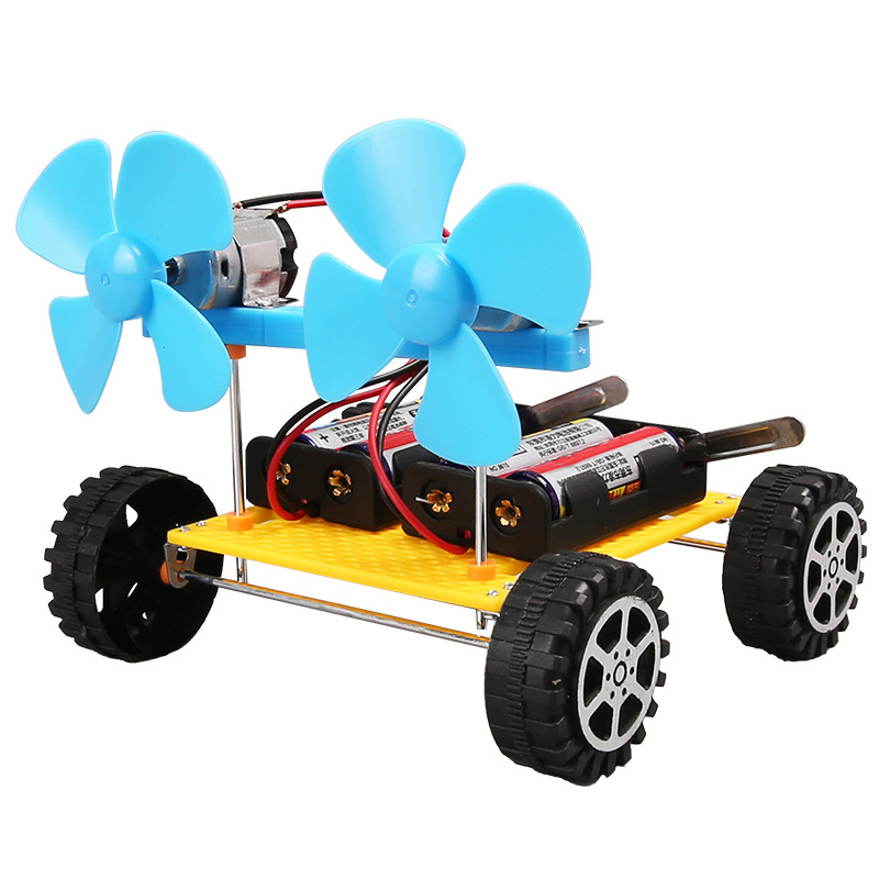 Experimento científico de la escuela primaria, coche de viento de dos alas, tecnología hecha a mano de bricolaje, pequeños juguetes eléctricos educativos para niños