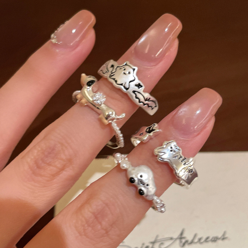 Fun Puppy Open Ring for Women, Light Luxury Niche Design, Couple Ring, Versatile, Cute and Childlike Index Finger Ring