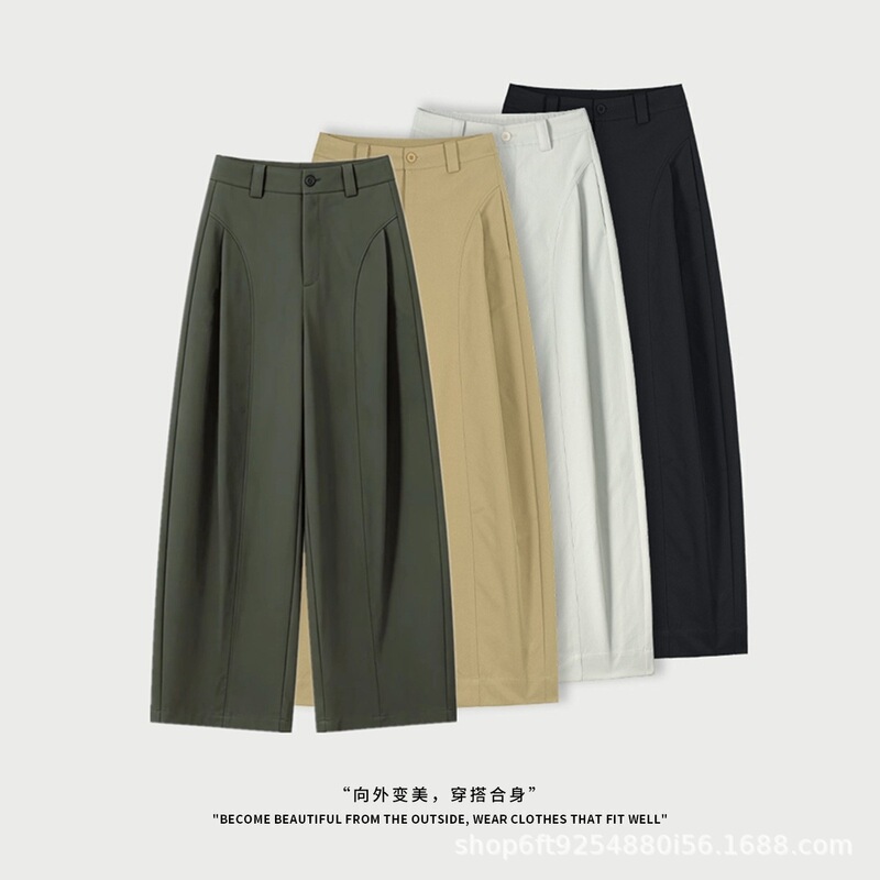 26 Hot-selling military green cropped wide-leg pants for women, summer thin high-waisted elastic slimming design pants 26 Hot-selling military green cropped wide-leg pants for women, summer thin high-waisted elastic slimming design pants