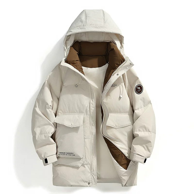 Down jacket, long fashionable trend hoody, mid-length