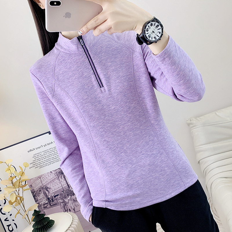 Winter Quick-Drying Thin Velvet Long-Sleeved T-Shirt Women's Stand-Up Collar Warm Fleece Spring & Fall Pullover Outdoor Sports Sweatshirt