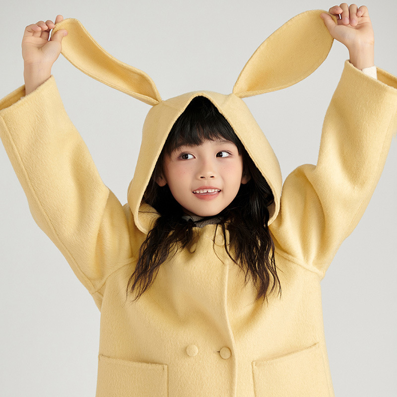 童装24秋冬新款女童双面羊绒大衣女宝宝可爱兔子羊毛呢外套