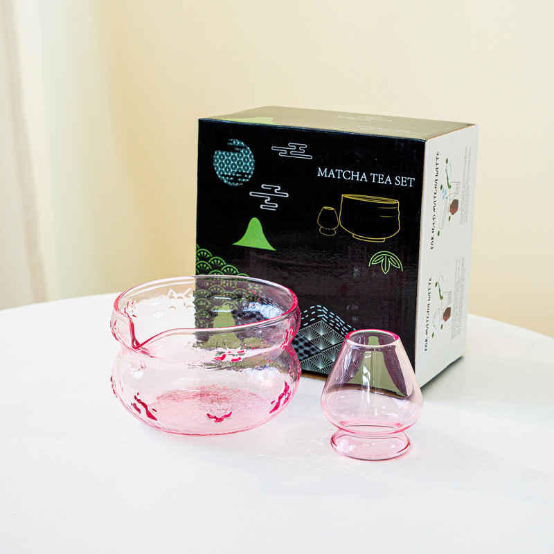 ガラスリボン抹茶セット新抹茶ボウル茶筅スタンド小セットカラーボックス高ホウケイ酸透明ガラス|undefined