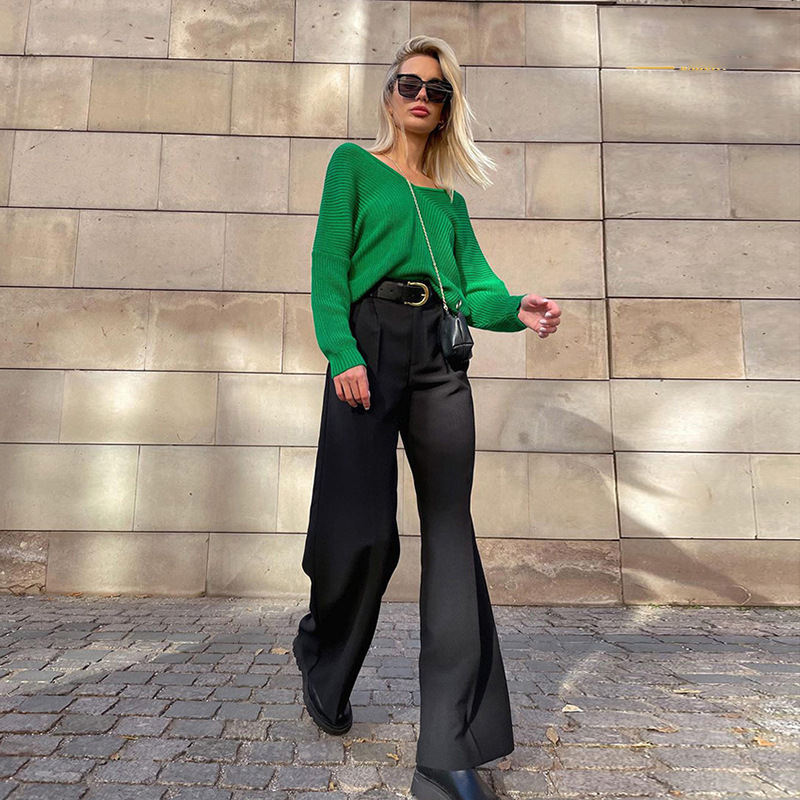 Spring and Autumn Season New Wide Legged Floor Dragging with Straight Drop Feeling Suit High Waist Casual Black Pants_voghion.com