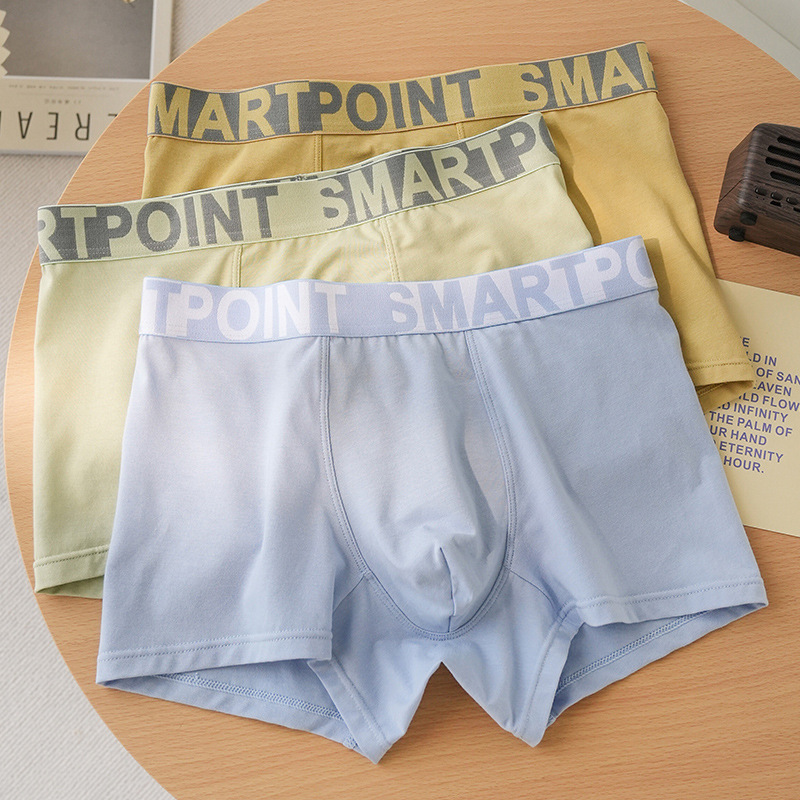 Calzoncillos bóxer de cintura media para hombre, shorts de cuatro esquinas, ropa interior juvenil para todas las estaciones, elegante, cómoda, deportiva, ropa interior masculina de puro algodón.