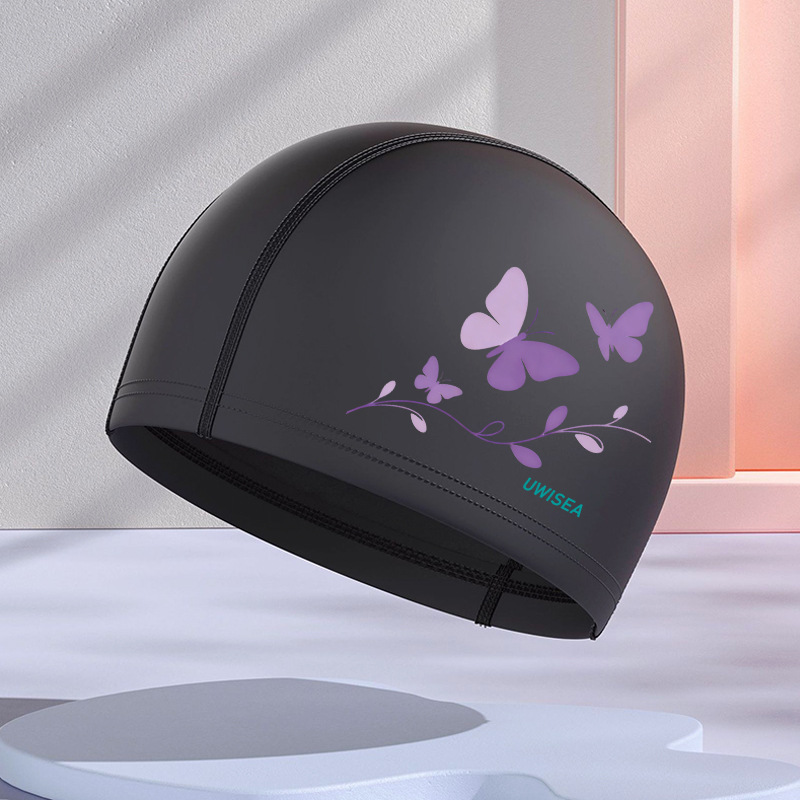 Gorros de natación de PU para hombres y mujeres adultos, personalizables con logotipo, alta elasticidad, cómodos para cabello largo, no aprietan la cabeza, adecuados para estudiantes y niños mayores, gorros de natación impermeables.