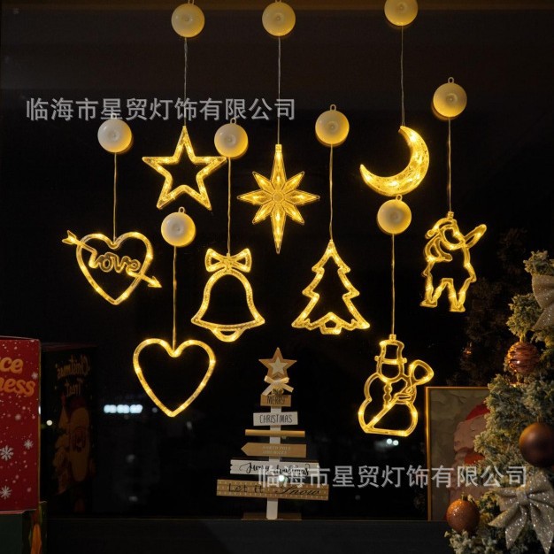 Transfronterizo LED lámpara de lechón decorativa de Navidad muñeco de nieve árbol de Navidad de cinco puntas cortina de la batería lámpara de vacaciones pequeña lámpara de color