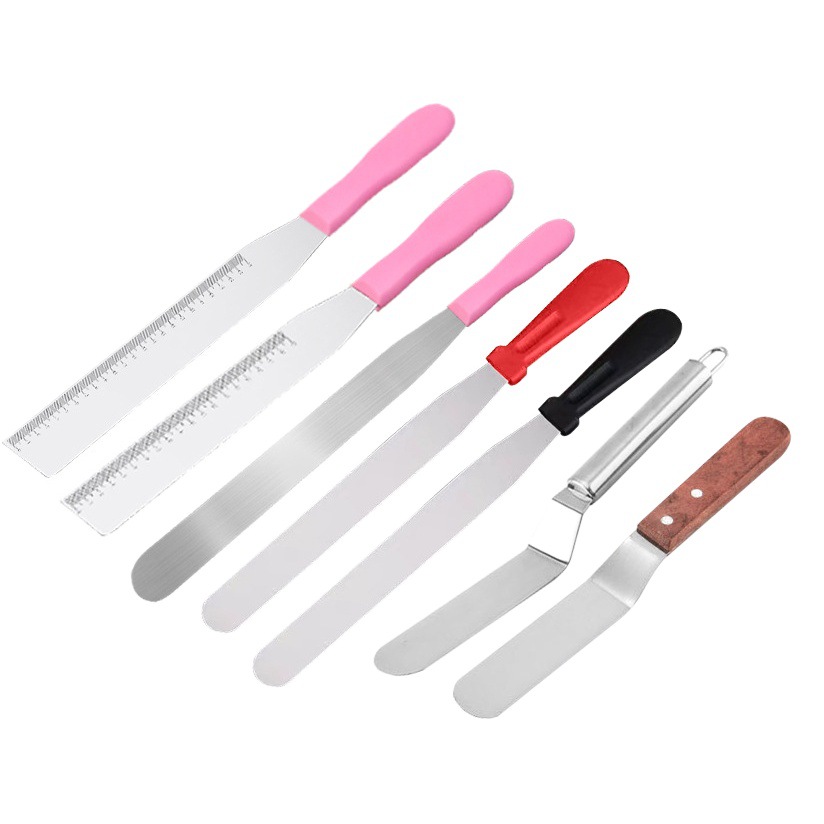 Stainless steel thickened cake straight curved kiss plastic handle spatula baking cream wooden handle spatula spatula