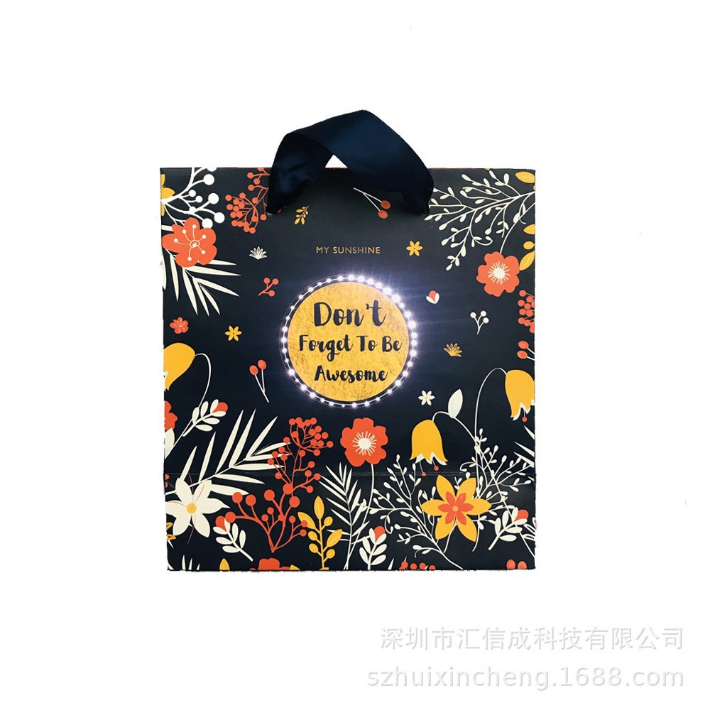 新外贸新品供亚马逊欧美客LED发光礼品手袋纸袋发声手提袋