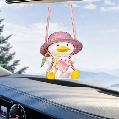 Car hanging, Ornaments Swing Duck Car Rearview - fat-backpack-pink-hat-ice-cream