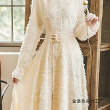 2026早春新款复古少女立体羽毛日常年轻款改良旗袍超仙的连衣裙子