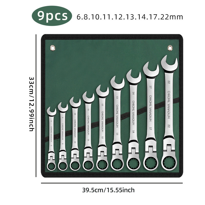 Ratchet wrench set with swivel head, 72-tooth quick dual-use open-end wrench, 6-15pcs cloth bag set, complete tool set