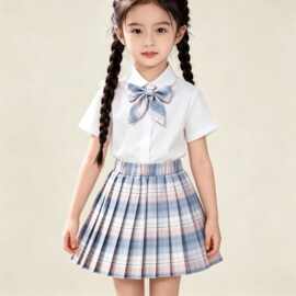 女童时尚套装洋气时髦2026泡泡短袖裙子儿童学院风短裙女孩夏季