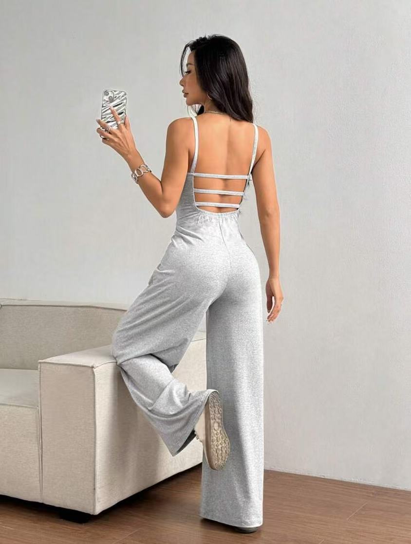 G25J090-2025 Europa y América de alta gama ropa de mujer de color sólido de moda micropantalones largos con colchón de espalda descubierta monje casual para mujeres