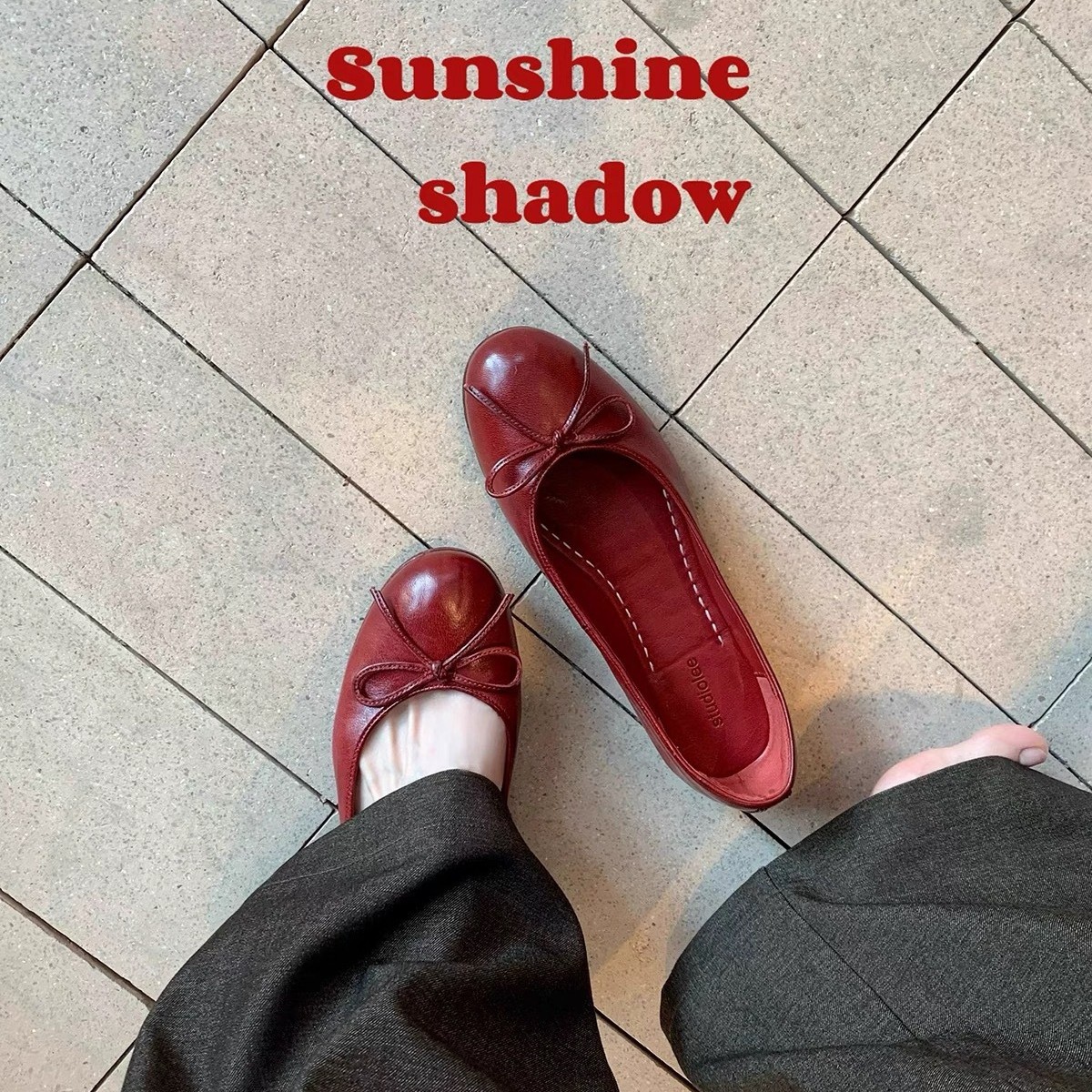 Super Soft Washed Horsehide Grape Mom's Same Style French Retro Bow Shallow Mouth Flats Women's Versatile Ballet Flats