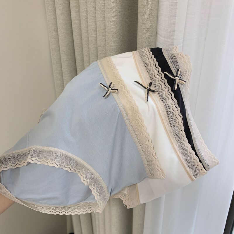 Modal Girl's Underwear Seamless Cotton Bottom Crotch Sexy Lace Midi Waist Wrap Hip Japanese Style Cute Bow