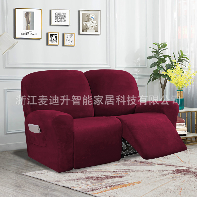 Cross-Border Amazon Silver Fox Velvet Sectional Recliner Sofa Cover, Simple Solid Color Full-Cover Elastic Thickened Recliner Cover
