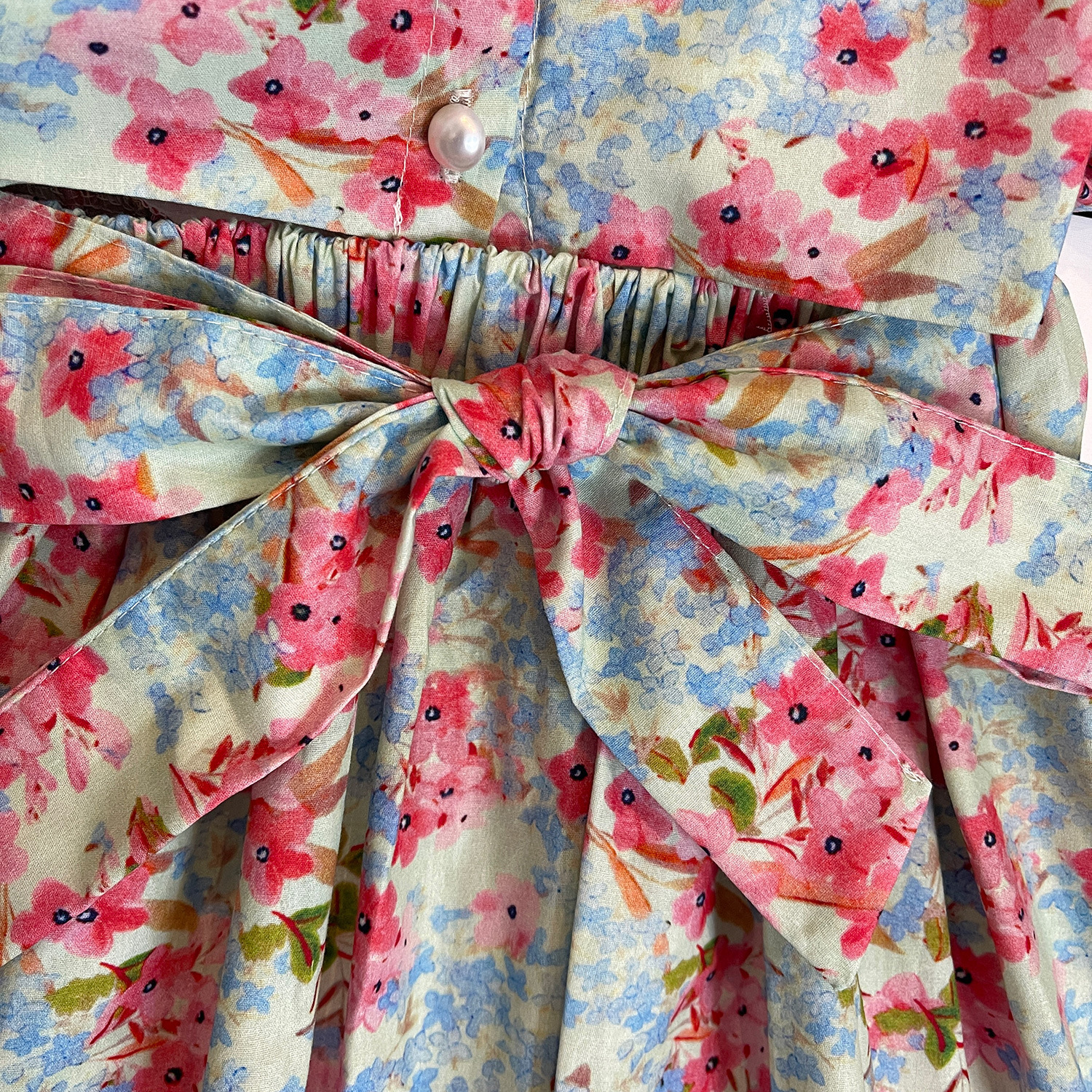 2023 Summer New for Girls Korean Edition Butterfly Bow Bubble Sleeve Floral Dress 23259_voghion.com