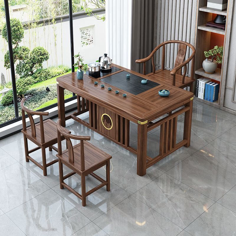 新しい中国風のバルコニーティーテーブルと椅子の組み合わせ無垢材ティーテーブル小さなアパートのティーテーブル一体型禅カンフーティーテーブルセット|undefined
