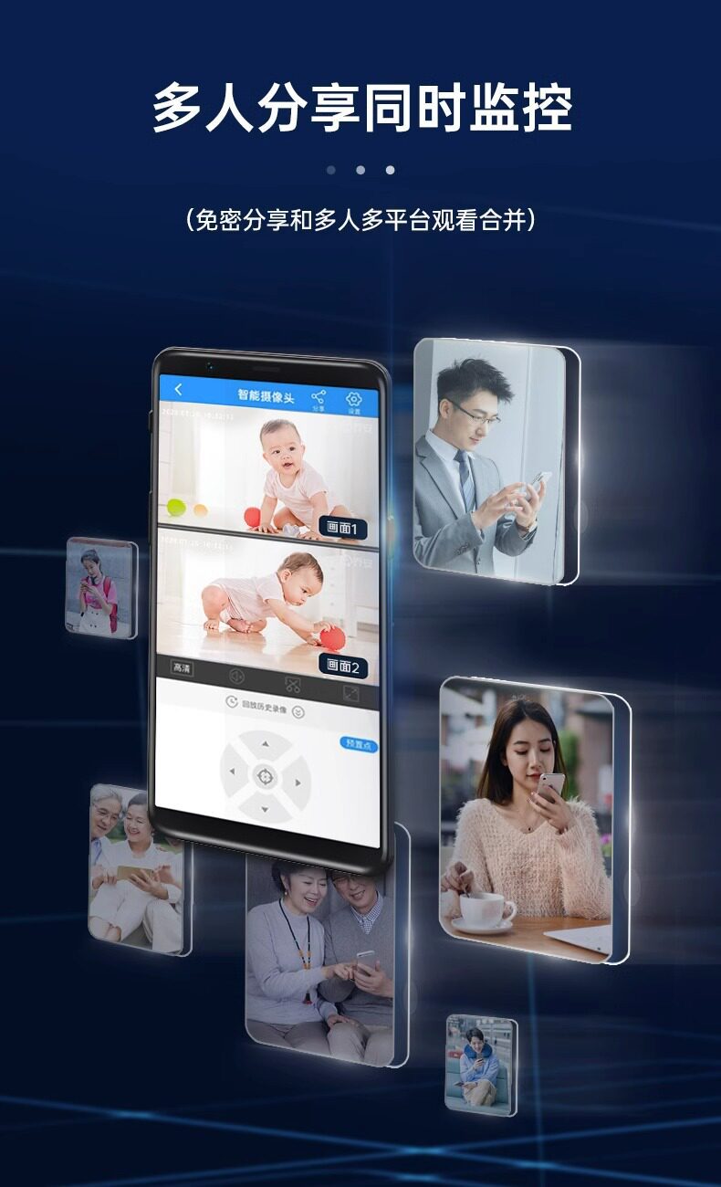Qioan Çift Kamera 10 Milyon Piksel Tam Renkli Kablosuz Kamera Telefon WiFi Uzaktan Kontrol Akıllı İç Mekan Yüksek Çözünürlük Gece Görüşü