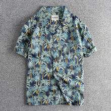 春夏美式复古夏威夷风格短袖衬衫男 经典古巴领自由休闲青年短袖