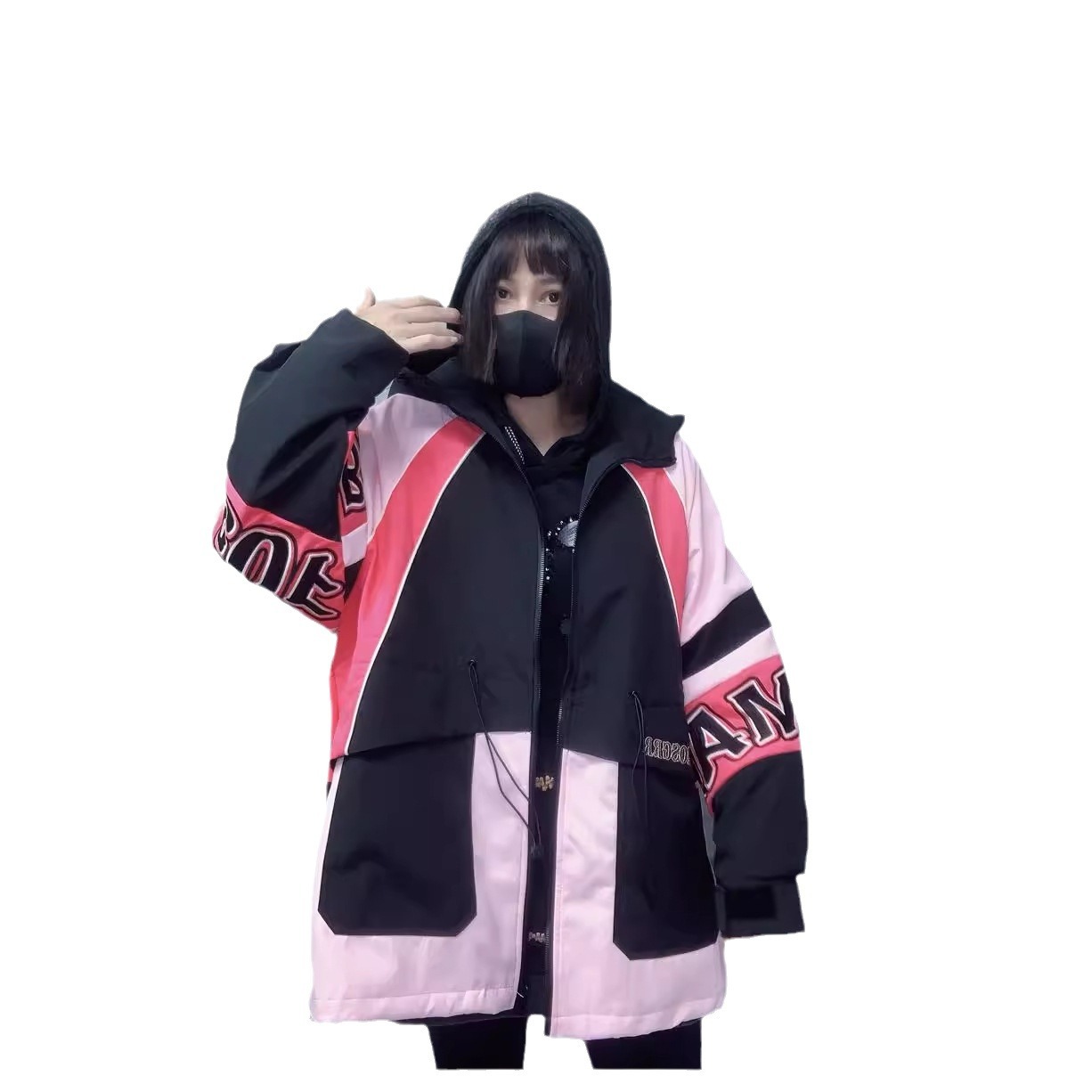 Women's Clothing contrast color jacket for women autumn new design letter embroidery loose mid length windbreaker jacket_voghion.com