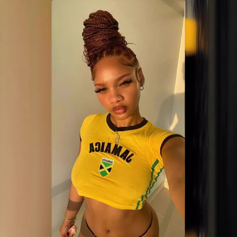 Summer Cross-Border New Letter Print Embroidered Women's Tops Slim Fit Loose T-Shirt Shorts Bikini Set