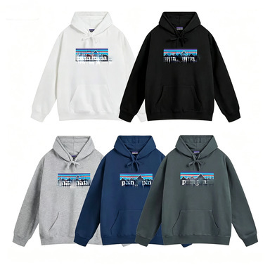 European and American style mountain print sweatshirt, fashionable pure cotton hooded sweatshirt, export-quality unisex pullover